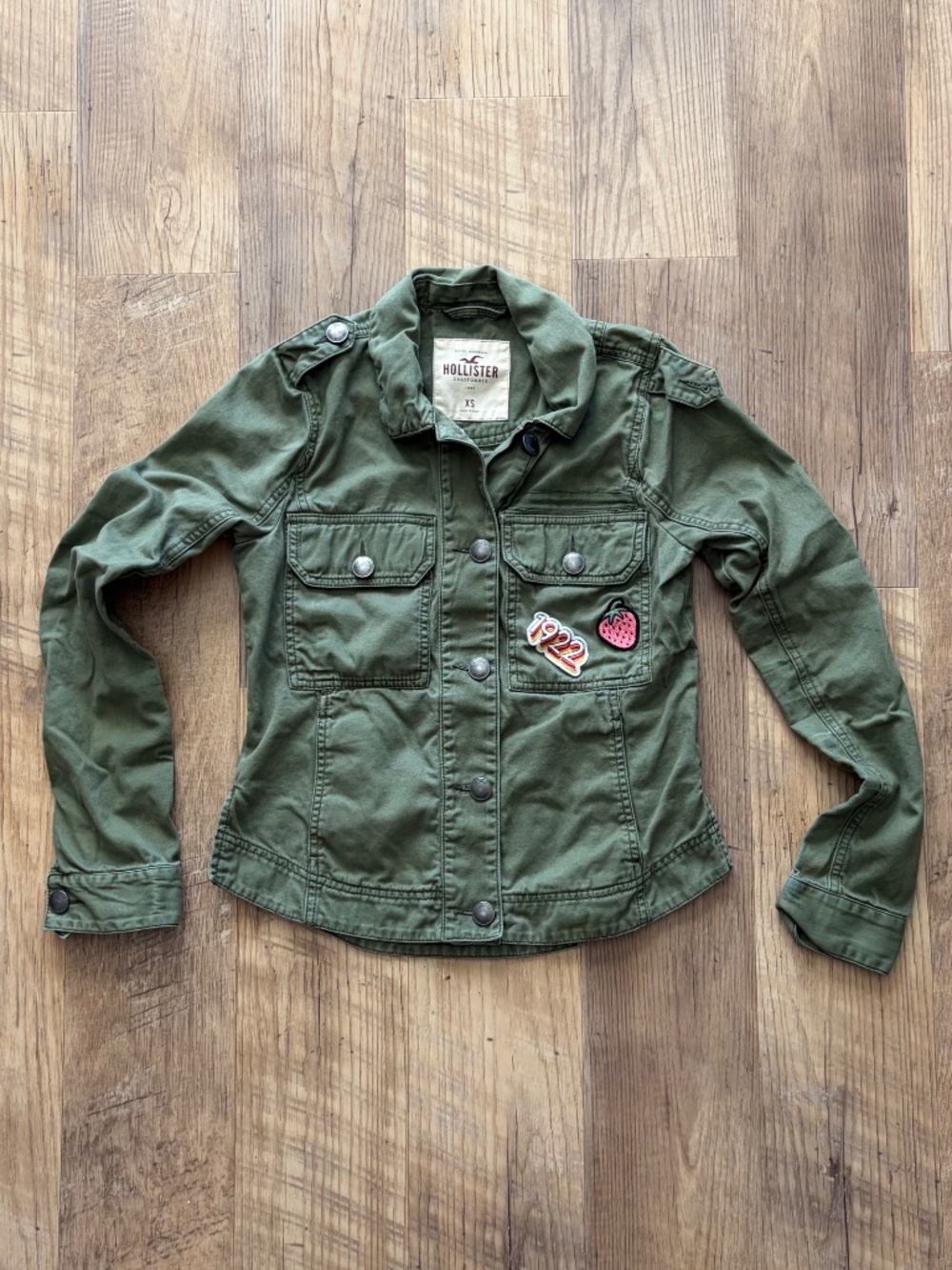 Hollister Army Green Utility Jacket with Patches